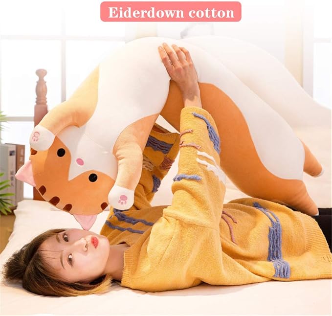 shangman Lovely Plush Cat Doll Cute Cartoon Soft Stuffed Kitten Pillow Long Throw Sleeping Pillow Doll Toy Gift for Kids Girlfriend Multiple Size (Brown,130cm/51.1in)