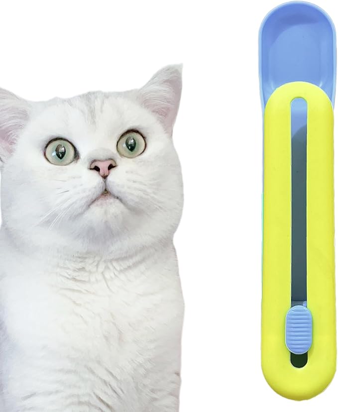Cat Wet Treats Dispense Spoon，Treat Squeeze Spoon， Feeding & Watering Supplies Wet Cat Food Storage pet Food Spoon(Yellow and Blue)