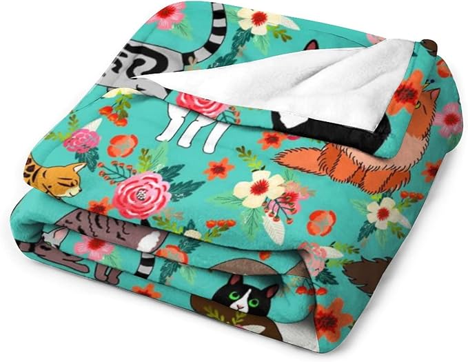 Cute Cat Blanket Kawaii Flannel Throw Blanket for Cat Lovers Kids Adults Gifts All Season 60"x50"