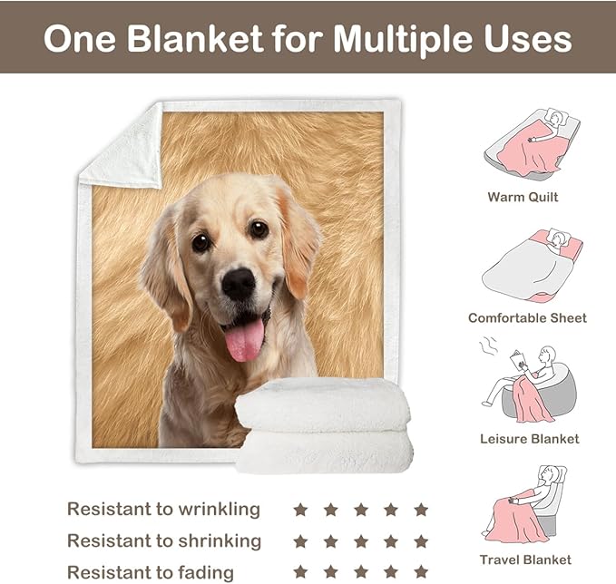 Sleepwish Sherpa Fleece Blanket Golden Retriever Plush Throw Blanket Warm Fuzzy Dog Blanket for Couch Sofa, Baby (30" x 40")