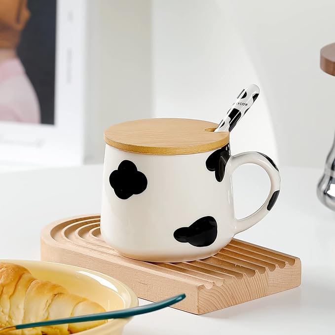BigNoseDeer Cute Ceramic Cow Mug with 3D Cow Inside,Cow Print Coffee Mug,Cute Mugs with Lid Spoon,Cute Stuff Cool stuff Birthday Gifts Anime Gifts for Women Girlfrend Kids13oz