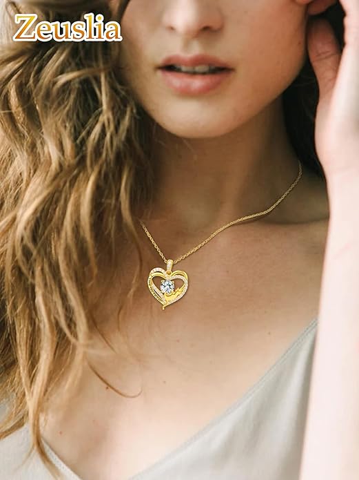 Birthstone Cat Necklaces,925 Sterling Silver Cat Necklace Heart Pendant for Women,Dainty Animal Jewelry for Her,Wedding Anniversary Birthday Gifts for Women Mom Grandma