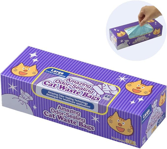 BOS Amazing Odor Sealing Cat Waste Disposal Bags - Durable, Unscented [Size: L, Color: light blue] (60 Count, Pack of 1) (60 Bags) ★NOT a litter box liner