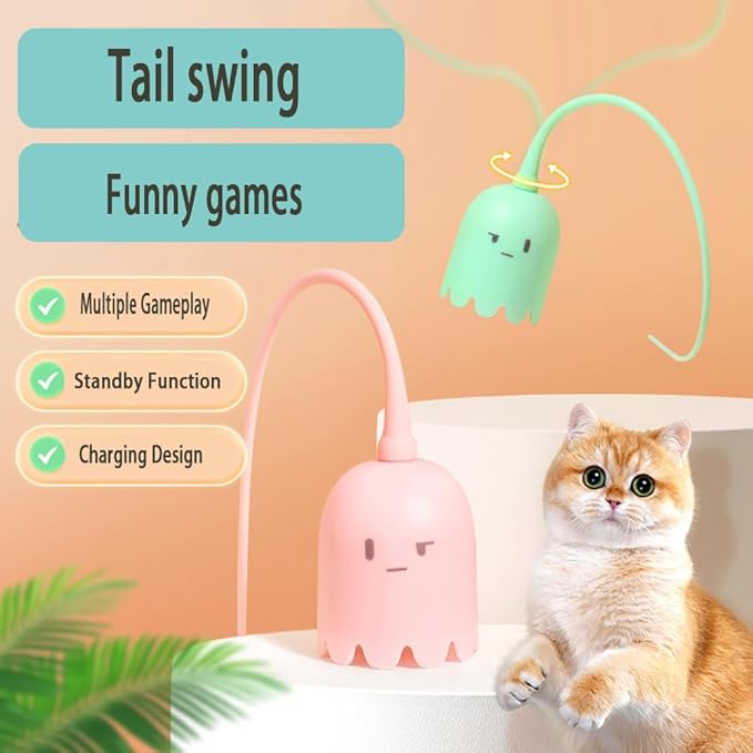 Interactive Cat Toys for Indoor Cats Automatic Cat Toy with LED Lights Simulated Mouse Tail A Rechargeable Smart Cat Toy 360° Rotating Cat Toy (Pink)