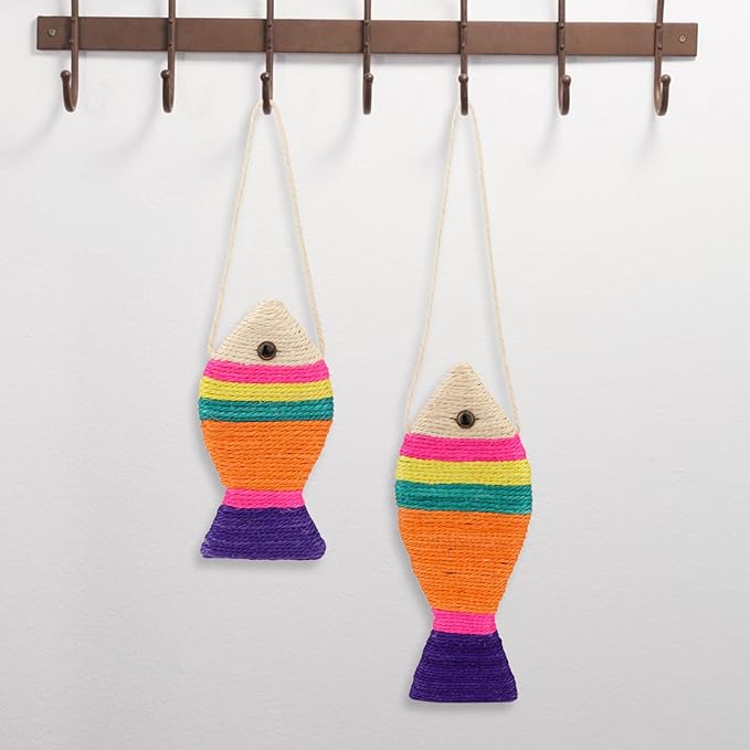 Cat Scratching Board Creative Fish Shaped Cat Claw Toy Colorful Sisal Pad Scratch Lounge Durable Scratching Pad Interaction Toy (L)