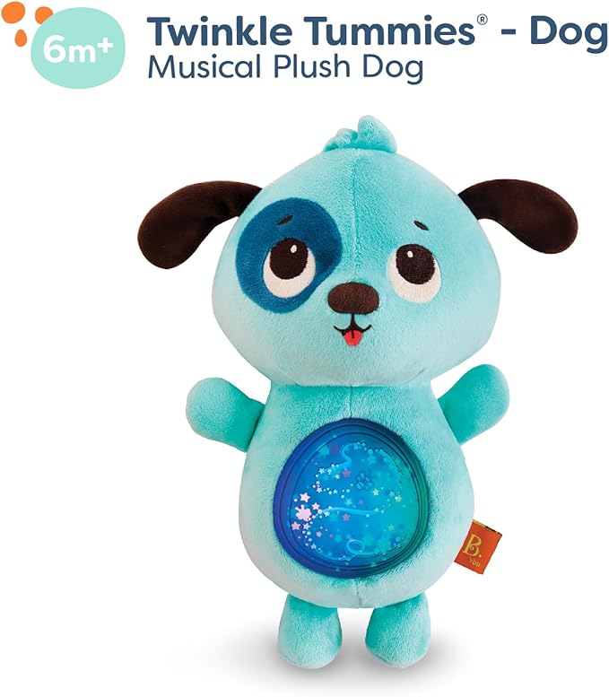 B. toys- B. baby –Baby Soothing Plush Dog- Glowing Tummy with Lights & Sounds- Twinkle Tummies Dog–6 Months +