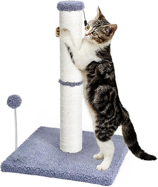 Cat Scratching Post Kitten Scratcher Sisal Scratch Posts Basic with Hanging Ball for Indoor Cats, Integrated Cat Toys, Gray