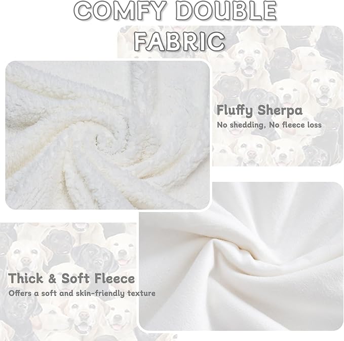 BlessLiving Golden Labrador Retriever Blanket Black Lab Puppy Labrador Retriever Fleece Blanket Fuzzy Dog Blanket Cute Puppy Fleece Blanket Animal Pet Sherpa Blanket Gifts for Women (60 x 80 Inches)