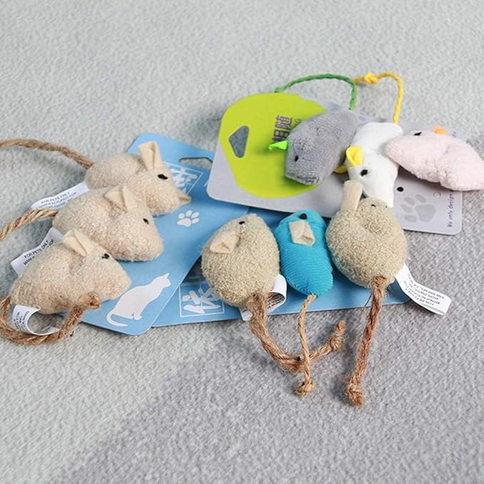 3Pcs Blue Khaki Pets Interactive Playing Toys, 3Pcs Plush Simulation Rat Mouse Scratch Bite Chewing Toy for Pet Cat Kitten, Cat Mice and Animals Toys