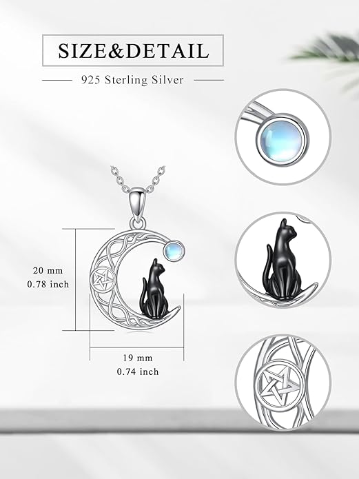 Black Cat/Dragon/Fox/Wolf Necklace 925 Sterling Silver Celtic Moon Pentagram Pendant Gothic Jewelry Goth Halloween Gifts for Women