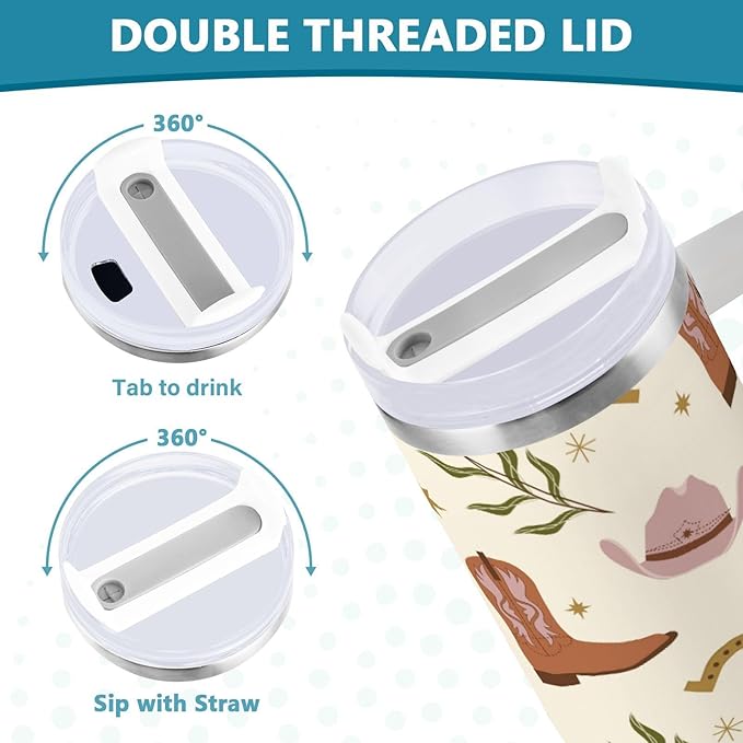 Boccsty Western Boho Print America Tribal Insulated Tumblers Reusable Stainless Steel Tumbler 30 oz Cup Coffee Travel Mug Water Bottle with Handle & Flip Straw for Home Office Car