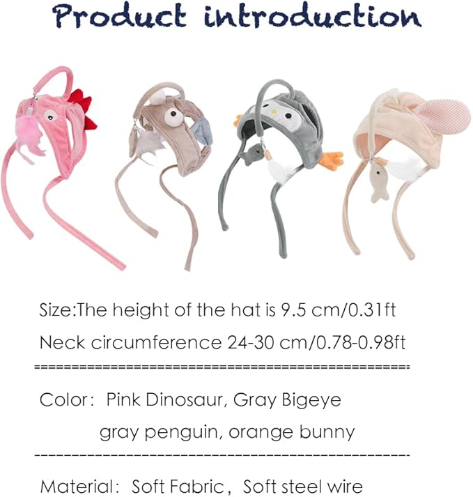 Head Mounted Cat Headgear Self Service Cat hat Feather Toy Cat Toys Interactive Cat Toys cat Head Adjustable Size (Grey Bigeye Fish)