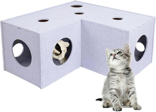 Cat Tunnel, Aberatail Cat Hideaway Tunnels for Indoor Cats, Soft Felt Cat Toy with Interactive Peek Hole, Cat Cave and Cube for Small Medium Large Cats