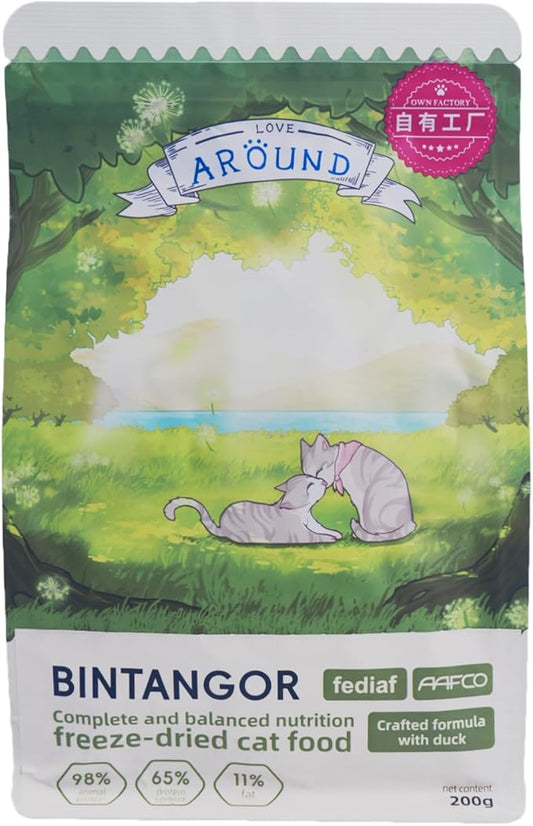Bintangor Freeze Dried Cat Treats; Dry Cat Food Premium, Healthy, High Protein Instinct Cat Food- Duck Flavor, 200g Bag