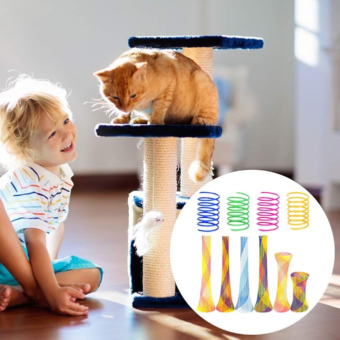maxin 30 Pcs Cat Spring Toys Set, Plastic Colorful Cat Springs Tube and Cat Spiral Spring Pet Toys for Swatting, Biting, Hunting Kitten Interactive Toys