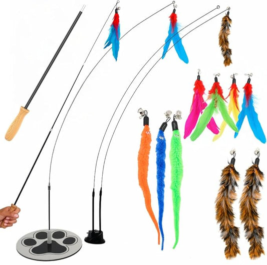 Cat Wand Toy Cat Fishing Pole Toy Cat Feather Toy Suction Cup Cat Toys for Indoor Cats Cat Toys Wand Feather Wand Cat Toy Feather Cat Toy Multisurface Cat Feather Wand Toy Cat Teaser