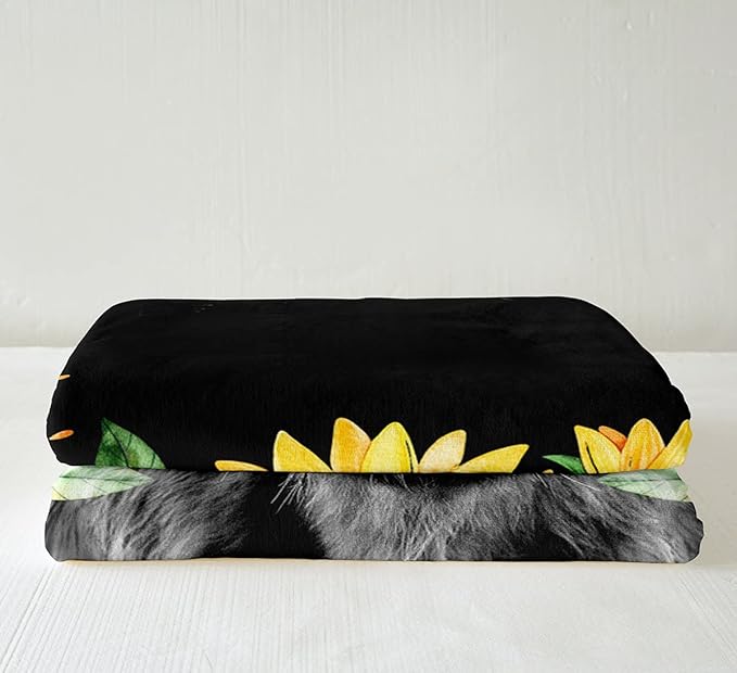 Highland Cow Fleece Throw Blanket Sunflower Floral Western Cow Bull Sherpa Blanket for Bed Couch Sofa Girls Farmhouse Wildlife Animal Plush Blanket Soft Black Fuzzy Blanket Room DecorKing 87"x95"