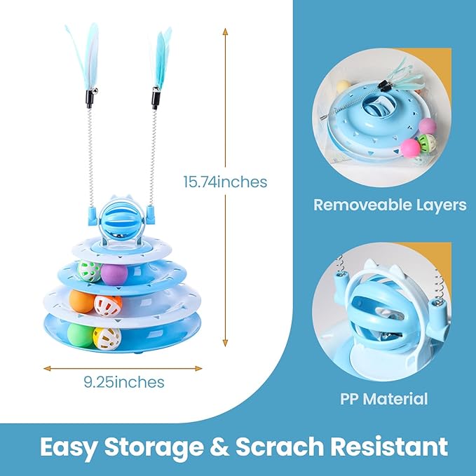 Kitten Toys, Interactive Cat Toys for Indoor Cats, Cat Puzzle Toy, Kitty Toys,cat Toys for Bored Indoor Adult Cats, Cat Ball Toy, Cat Tower with 2 Cat Teasers (Blue)