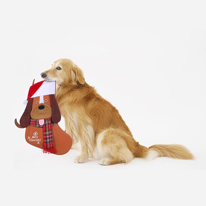 19.5'' Cute Pets 3D Christmas Stocking for Pets Dog Xmas Holiday Pet Theme Gift (Brown-Dog-Stocking)