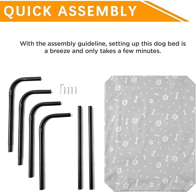 Elevated Dog Bed with Metal Frame, Raised Dog Bed with Waterproof Mesh, Dog Cot with No-Slip Rubber Feet, Portable Pet Bed. S(35.4" L x 22" W x 8" Th) Grey