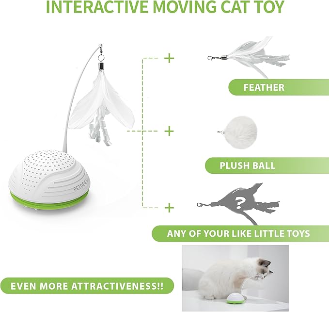 PETGEEK Automatic Cat Toy, Interactive Cat Toy with Mouse Sound Squeaky, Kitty Toys for Cat Small, Feather Cat Toys for Indoor Cats, Best Gift for Birthday, Thanksgiving, Christmas, New Year