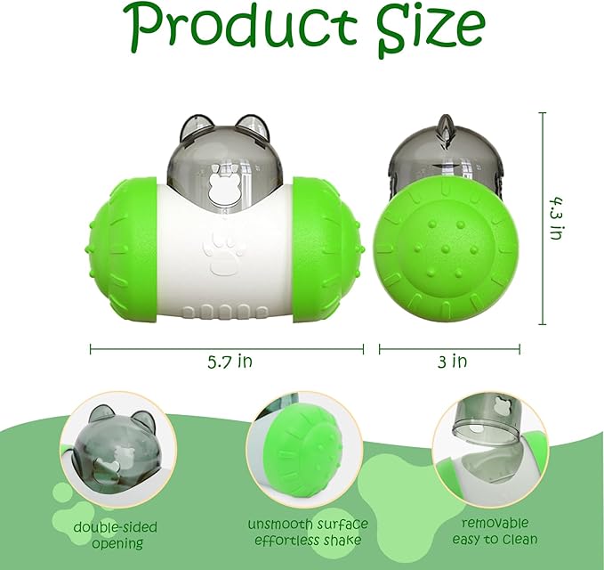 Treat Dispenser Dog Cat Toy Enhanced Slow Dispenser Food Puzzles Ball Interactive Chase Training Toys for Small Puppy Cat Bunny Hamster Pet Pig(Green)
