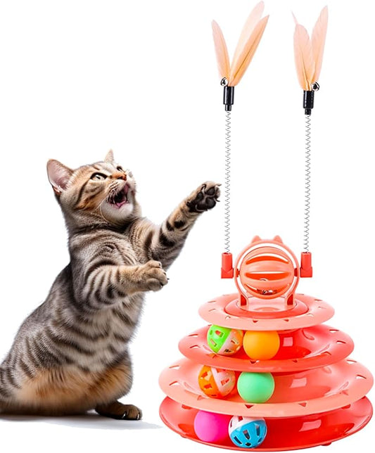 Kitten Toys, Interactive Cat Toys for Indoor Cats, Cat Puzzle Toy, Kitty Toys,cat Toys for Bored Indoor Adult Cats, Cat Ball Toy, Cat Tower with 2 Cat Teasers (Orange)