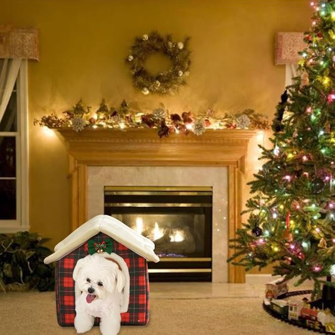 Christmas Cat Bed for Indoor Cats Plaid Christmas Cat Tent Cat Bed Cave for Pets Cats and Dogs (M(18.1 X 14.6 X 15.7 Inch))