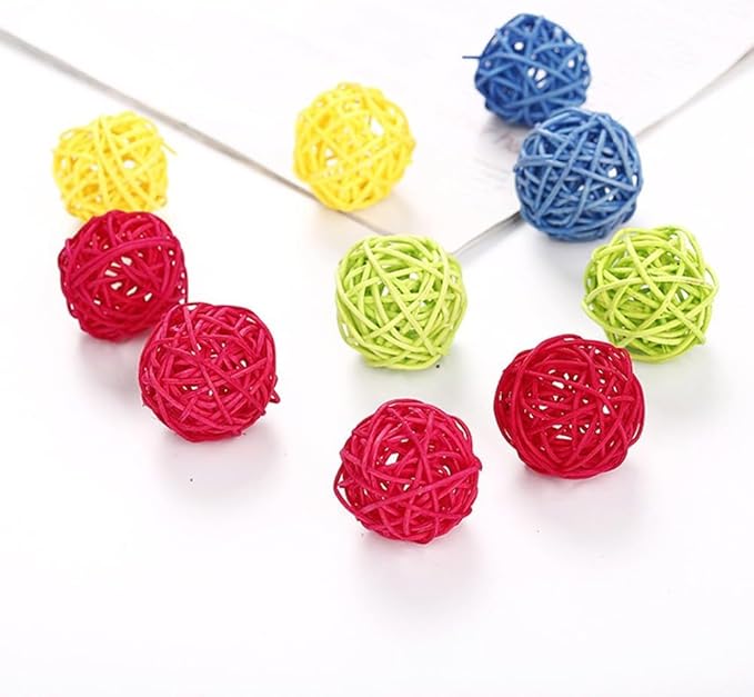 10 Pcs Funny Kitten Cat Playing Candy Color Rattan Ball Pet Supplies - Random Color Cat Balls Cat Tunnels for Indoor Cats, Cat Toys for Indoor Cats