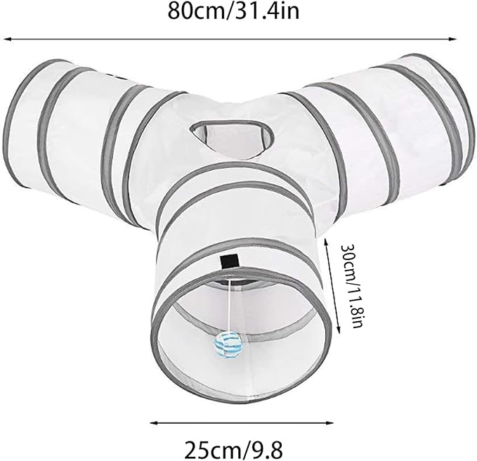 Cat Toys Cat Tunnel and Cat Cube Pop Up Collapsible Kitten Indoor Outdoor Toys-Collapsible 3 Way Cat Tube- for Cat, Puppy, Kitty, Kitten, Rabbit (White)