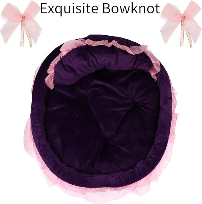 Pet Sleeping Bed for Small Dogs Cats Girl, Cozy Warm Dog Round Bed Lace Princess House with Soft Cushion, Self Warming Cat Sleep Beds Washable Pets Bedding for Indoor Kitten Puppy Girls