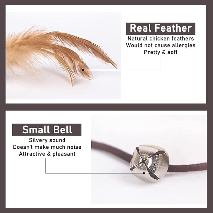 Cat Teaser 3 PCS Interactive Cat Toys Set Mouse Hamster Balloon 16 inch (40 cm) Sturdy Natural Wood Rod Organic Hemp Cord Feather Elastic Rope Small Bell Catnip Lollipop