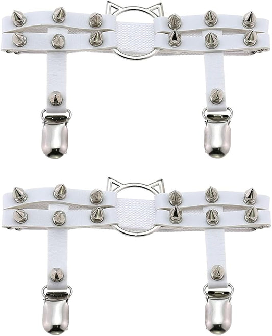 2pcs Cat Leg Garter with Clips, Elastic Adjustable Thigh Garters Belt for Women, Black/White
