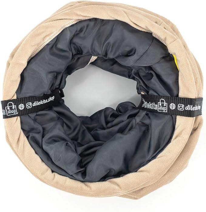 Velvet Fabric - Foldable/Collapsible - 55x8.66 Inches Cat Tunnel (Beige)