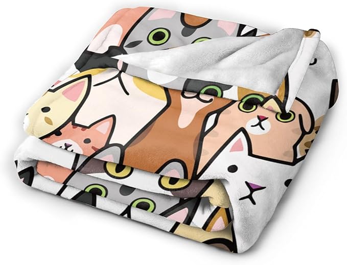 Cat Face Cute Animal Cartoon Blanket, Soft Blankets Flannel Bed Throw Cozy Lightweight Plush Gifts for Kids Boys Girls Women Men Sofa Couch Bedroom Living Rooms Warm All Season, Home Decor, 80"x60"