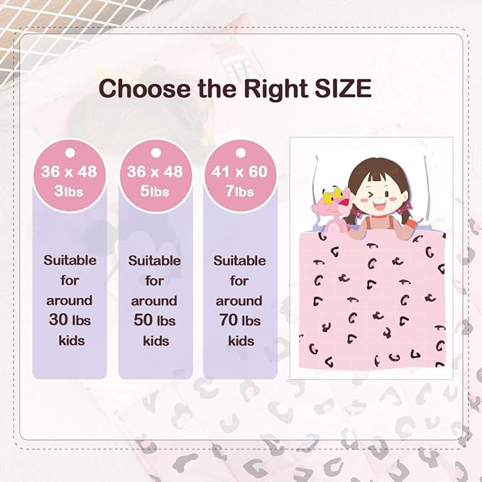 Uttermara Weighted Blanket 3 lbs, Ultra Cozy Minky Fleece and Cotton Sided with Cartoon Patterns, Reversible Heavy Blanket Great for Sleeping, 36x48 inches, Pink Leopard