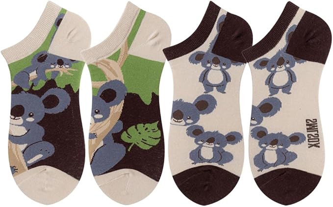 2 Pairs Funny Cartoon Animal Print Cotton Ankle Socks for Women Teens