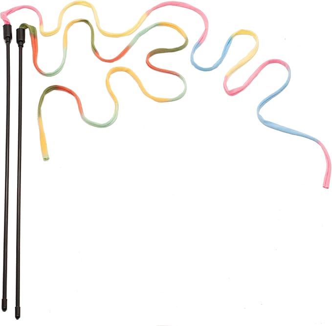 Fashion's Talk Cat Wand Interactive Fabric Teaser Wand Kitten, Christmas Ribbons Wand Rainbow Teaser Toys for Indoor Cats Kitty Colorful Cat Teaser Wand