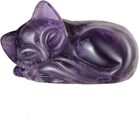 2" Sleeping Cat Statue Healing Crystals Hand Carved Cute Kitten Figurine, Worry Stone for Anxiety relif Home Desk Decor Animal Figurine
