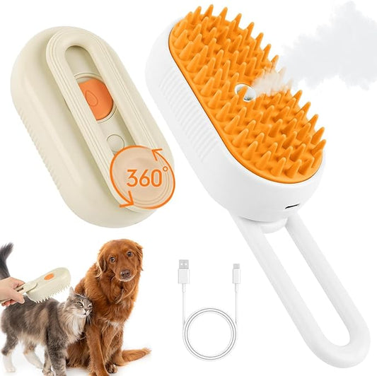 2PCS 3-in-1 Silicone Steamer Brush for Grooming Cats, Dogs and Other Pets - Deshedding and Detangling Long & Matted Fur