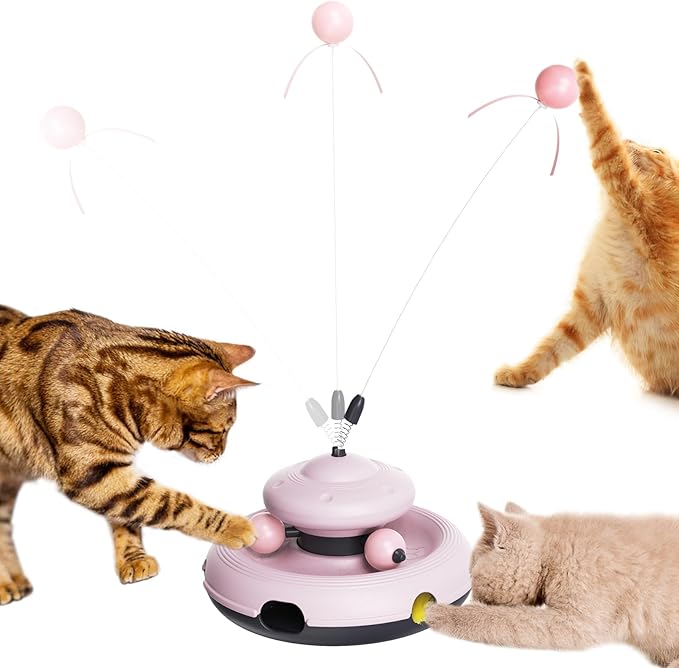 3-in-1 Interactive Cat Toy for Indoor Cats - Exciting Teaser Wand, Ball Track, and Whack-a-Mole Game - No Batteries Needed, Sturdy and Safe - Ultimate Mental and Physical Stimulation