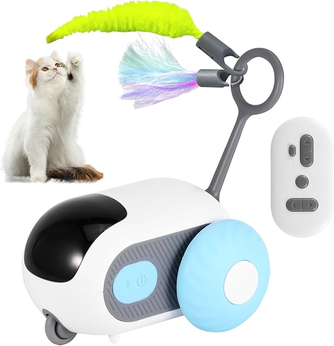 S SUNSBELL Cat Toys for Indoor,Turbo Tail Cat 3.0 Remote Control Mouse Cat Toy, Smart Interactive Cat Toy with Remote Control and 2-Speed Adjustment (Blue)