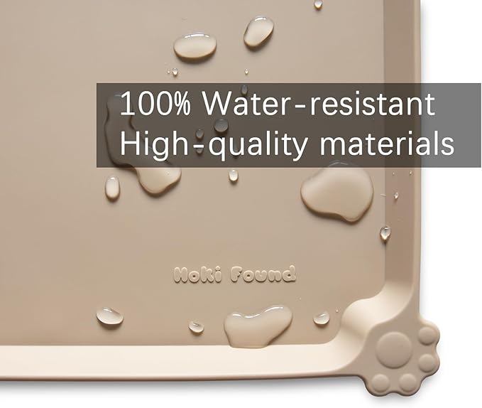 Hoki Found L Silicone Pet Food Mats Tray - Non Slip Pet Dog Cat Bowl Mats Placemat - Dog Pet Cat Feeding Mat - Waterproof Dog Cat Food Mats -Pet Water Mats for Carpet - Tan