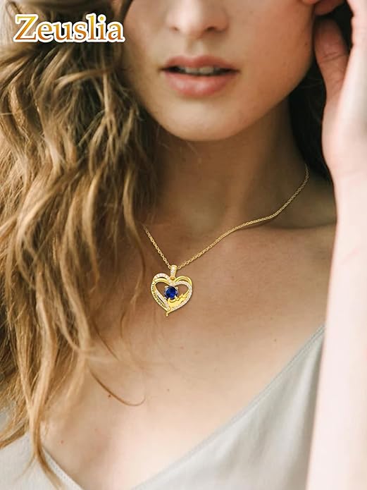 Birthstone Cat Necklaces,925 Sterling Silver Cat Necklace Heart Pendant for Women,Dainty Animal Jewelry for Her,Wedding Anniversary Birthday Gifts for Women Mom Grandma