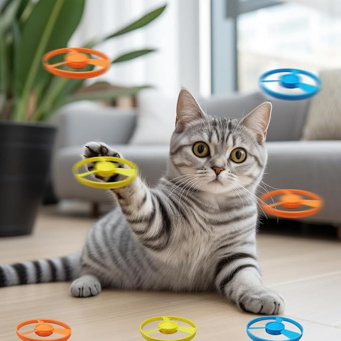 Cat Fetch Toys, Interactive Flying Cat Toys with 20 Colored Flying Propellers, Cat Pet Tracks Chasing Toy for for Kitten Training Hunting (only Flying Propellers)