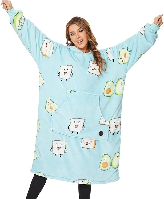 THREE POODLE Wearable Blanket Hoodie, Oversized Long Sherpa Sweatshirt Blanket for Adults Women Men, Warm Cozy Hooded Blanket, Gifts for Mom Girlfriend