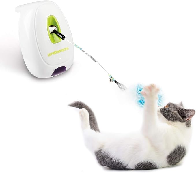 ALL FOR PAWS Automatic Cat Wand Toy Motion Activated Interactive Cat Toys Enrichment Feather Teaser Toys with Post Adaptor for Indoor Cats