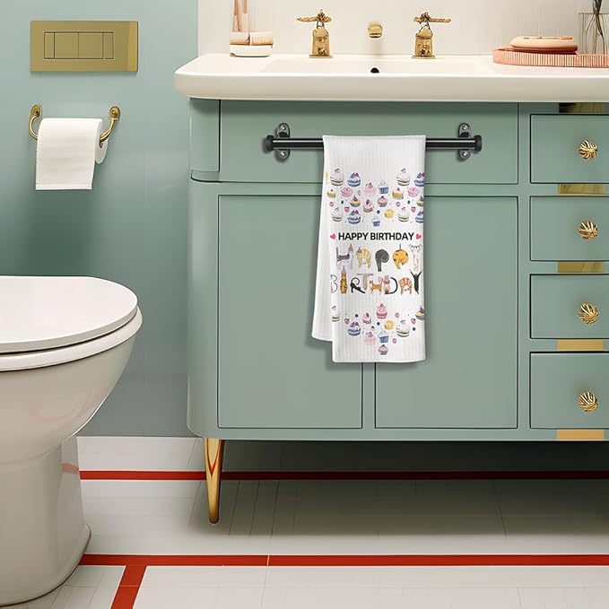 Happy Birthday Cat Towel,Cat Mom Gifts,Cat lady Gifts,Cat Gifts for Women,Crazy Cat Lady Gifts,Cat Kitchen Towels,Cat Hand Towel,Cat Dish Towels,Cat Kitchen Accessories-Gifts for Cat Lovers for Women