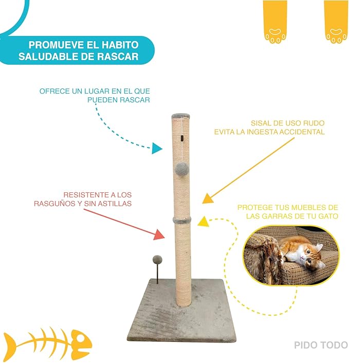 Scratching Post with Toy Ball 32x16x16 in, Sturdy Sisal Tree with a Dangling Pet Toy Ball, Sisal Rope Pilar Scratch Resistant, Scratching Pets Toy for Indoor Cats, Sisal Rope Pilar Scratch Resistant