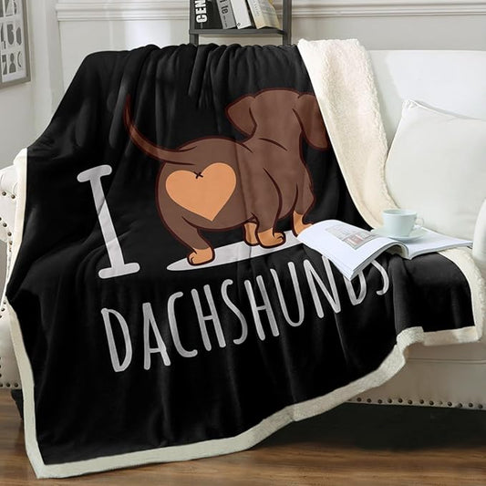 Sleepwish Dachshund Lovers Sherpa Blanket Cute Dachshund Animal Fleece Reversible Blanket Wiener Sausage Dog 3D Printed Reversible Bed or Couch Throw for Kids Teens Boys Queen (90'' X 90'')Adult